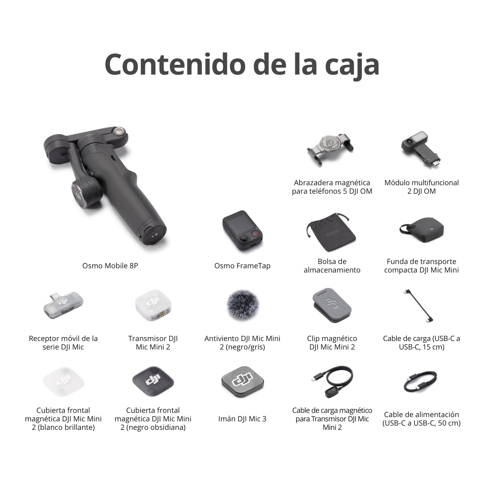 Osmo Mobile 8P + Transmisor Mic Mini 2, Gimbal móvil, micró inalámbrico | Estabilizador (iPhone&Android), audio lleno de detalles, OsmoAudio, cancelación activa de ruido, estabilización de 3 ejes