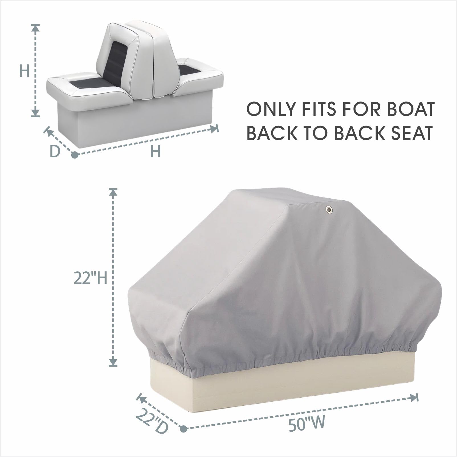 Coprisedile per barca, doppio sedile posteriore a retro, impermeabile, resistente, Oxford 420D, resistente ai raggi UV, 127 cm di lunghezza x 55,9 cm di larghezza x 55,9 cm di altezza (grigio)