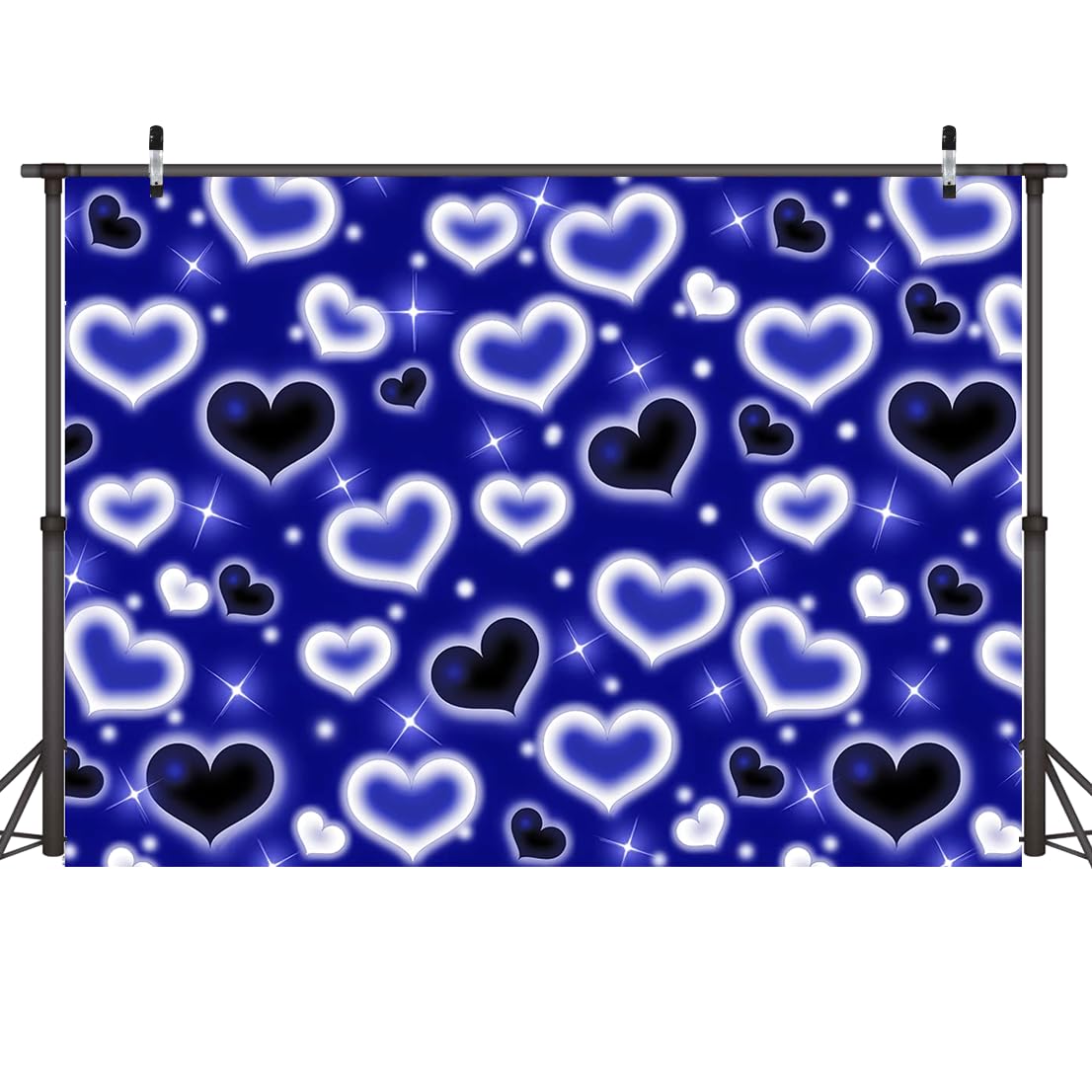 Dudaacvt 7X5FT Blue Heart Photo Backdrop 90s Backdrops for Photoshoot Valentine's Day Backdrop Women Men Happy Birthday Photography Background Banner