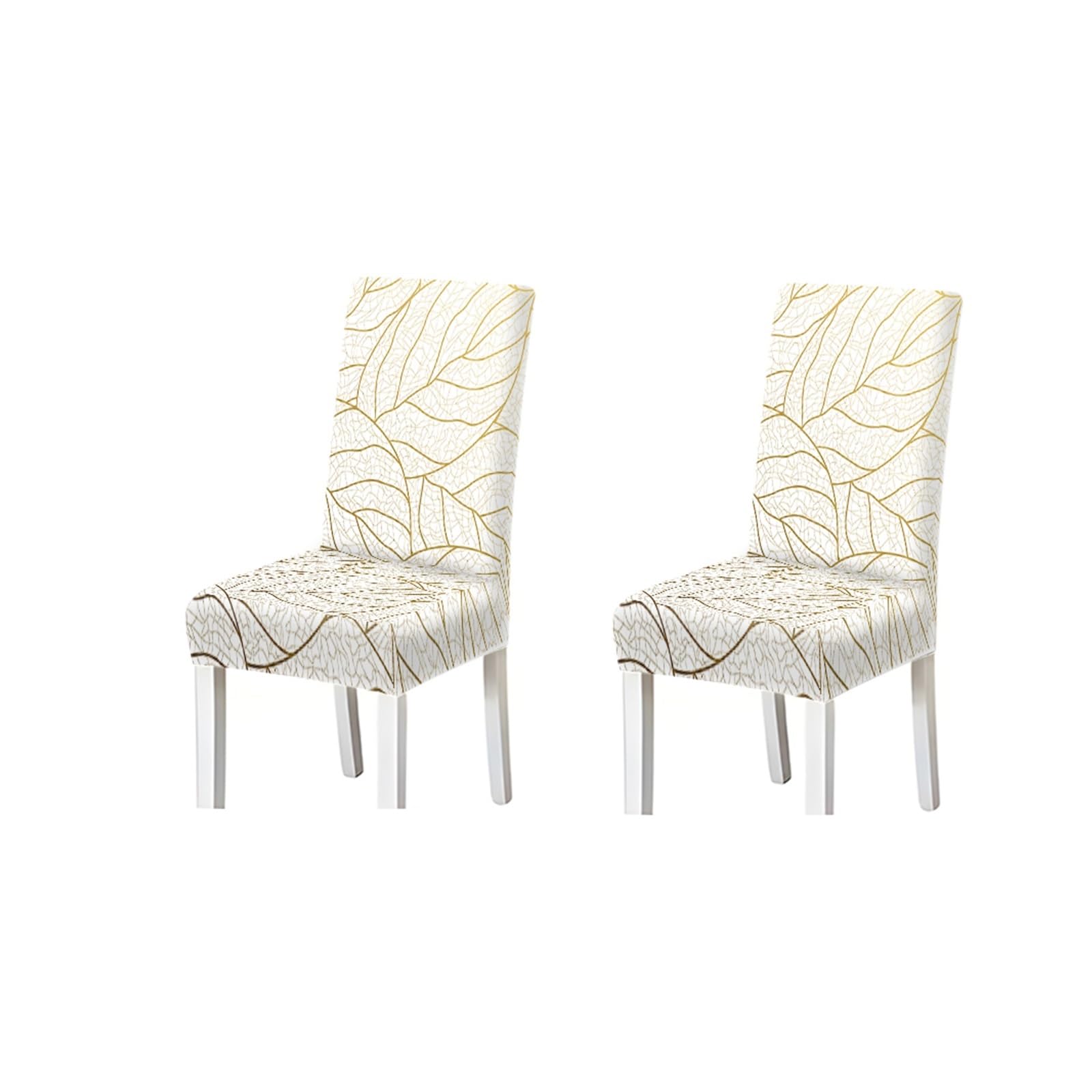 BOSUYBN Gold Leaf Vein Pattern Print Dining Chair Covers Set Of 2/4/6, Luxury Stretch Slipcovers For Dining Room Furniture Protectors for Home Dining Room(2PCS Chair cover)