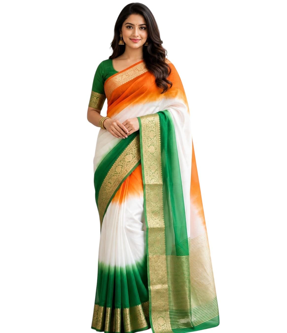 Women's Soft tiranga tri colour Saree With Blouse Piece for independence day and republic day-image-26