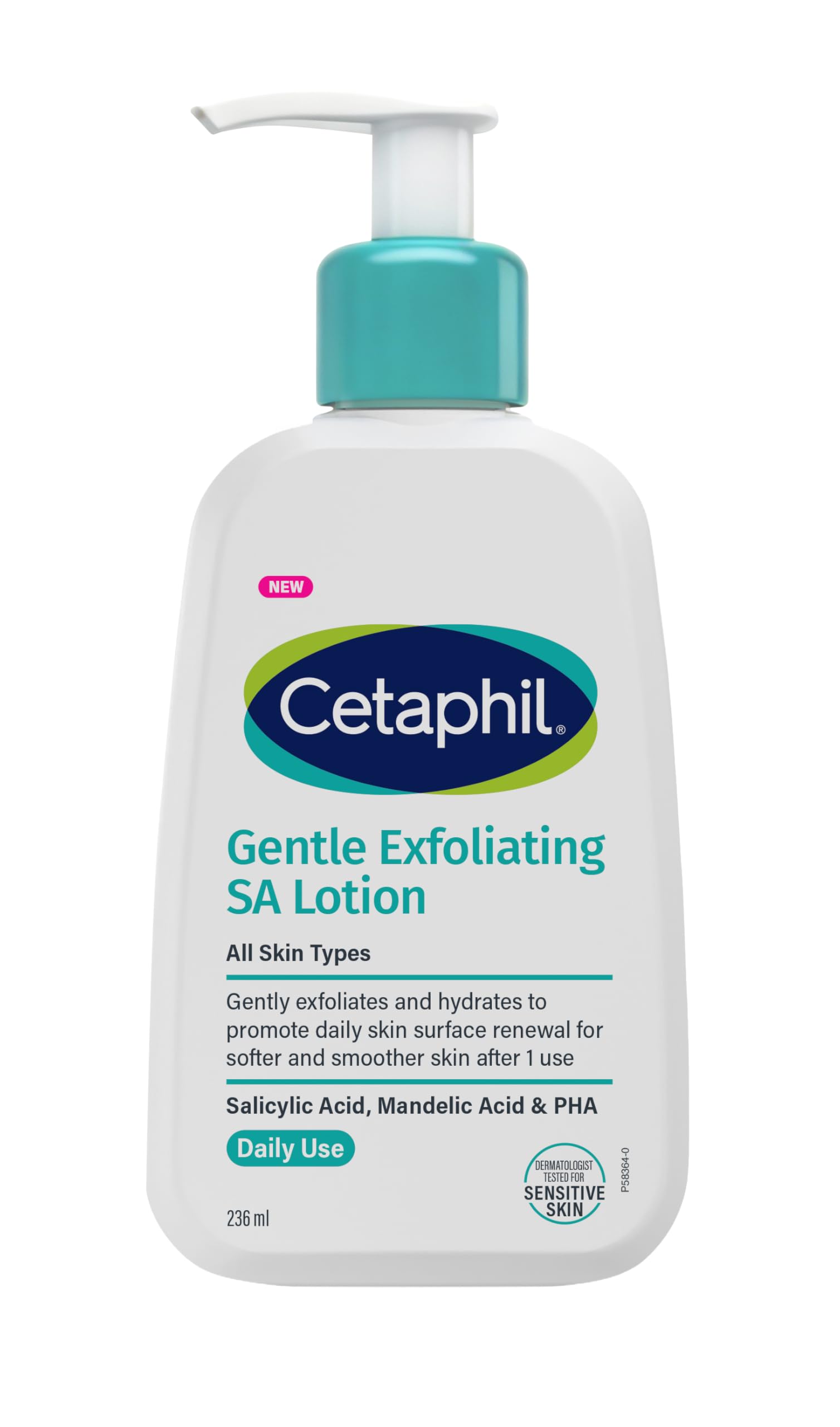 Cetaphil Gentle Exfoliating SA Lotion, Lightweight Moisturizer for All Skin Types, 236 ml Pump Bottle, Salicylic Acid, Mandelic Acid & Gluconolactone, Gently Exfoliates