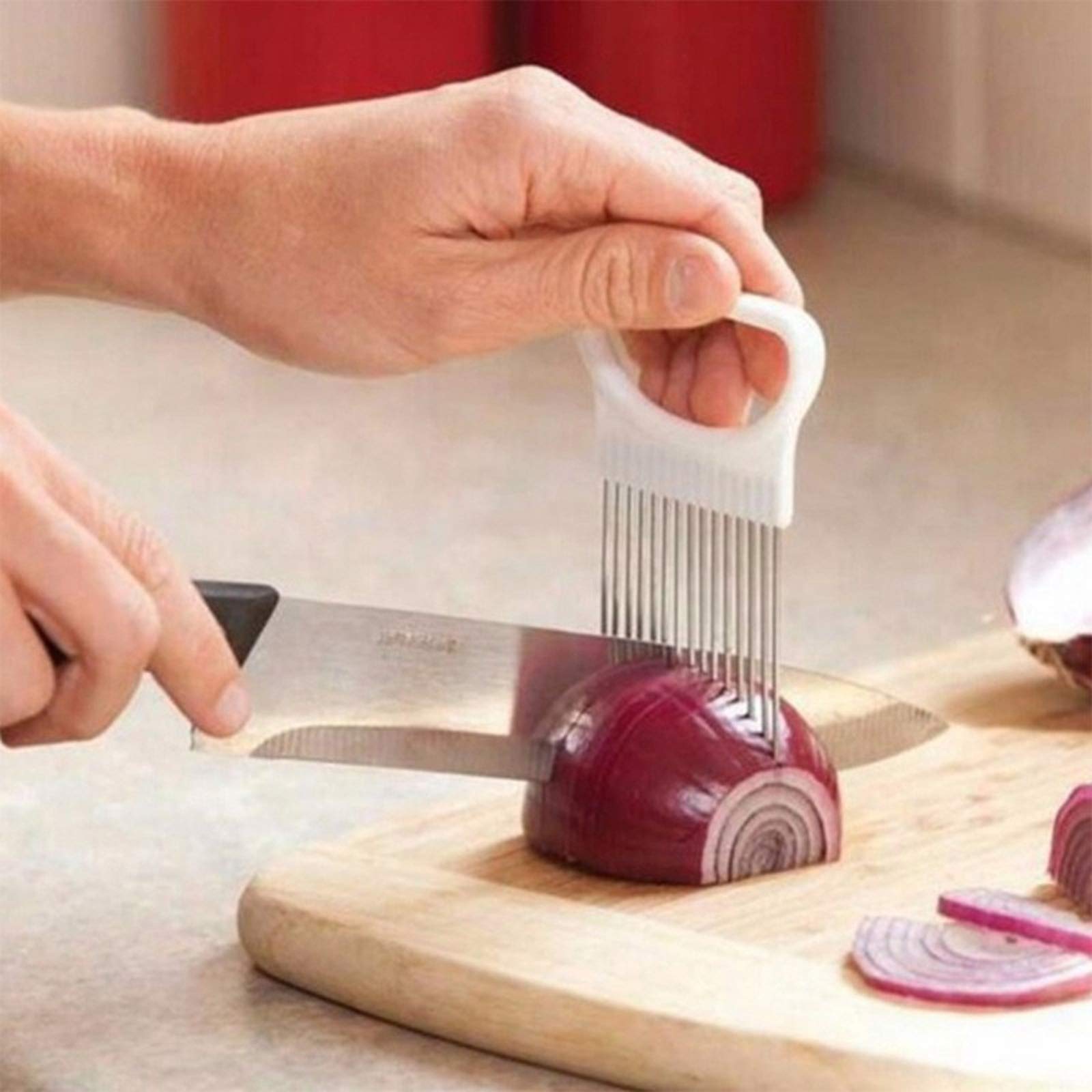 Onion Food Slice Assistant, Kitchen Gadgets Ten Prongs Vegetable Chopper With Non-Slip Handle, Food Chopper Durable Onion Slicer for Tomatoes, Carrots, Potatoes, Meat, BPA Free, White (2 Pcs)