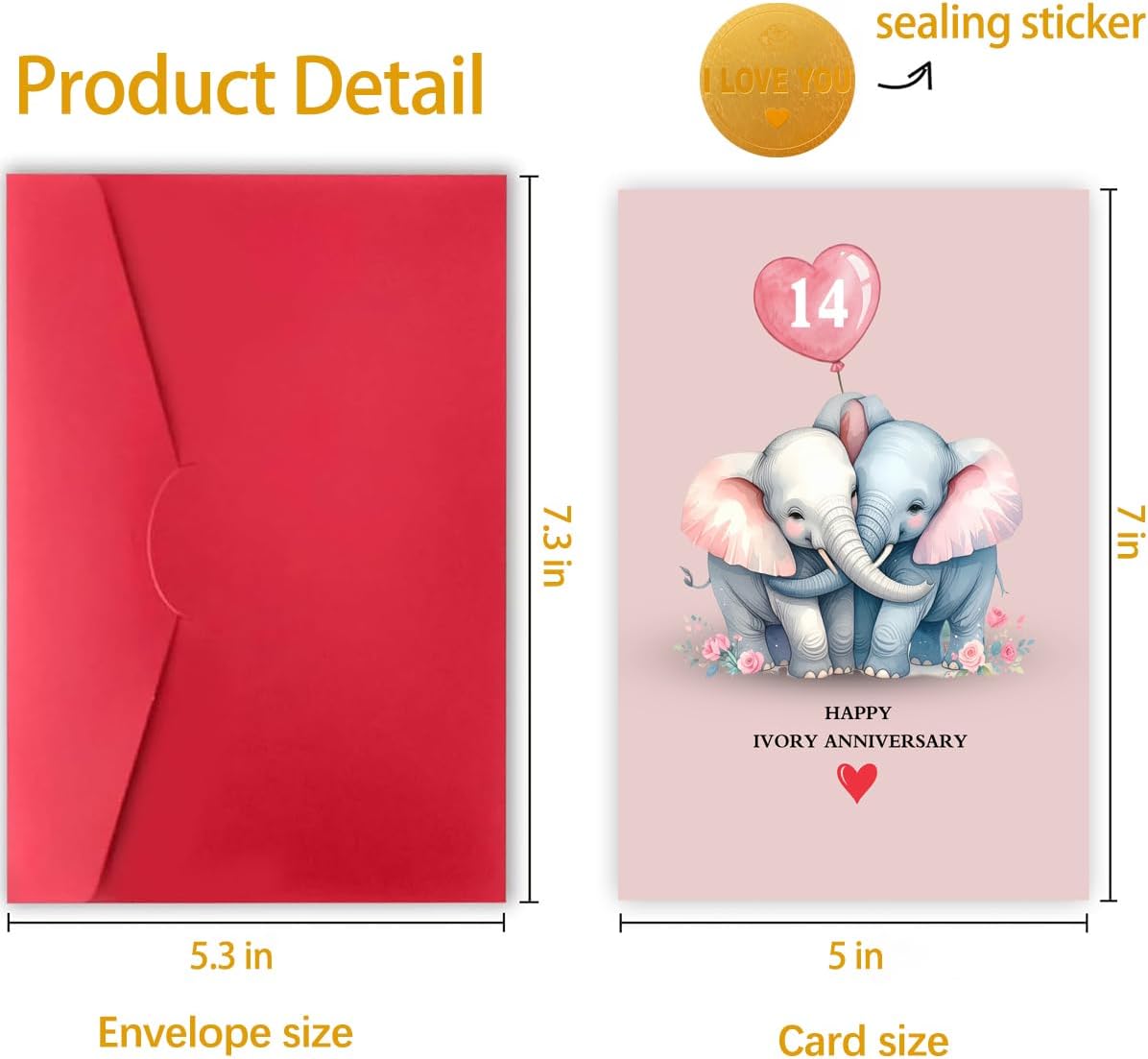 14th Wedding Anniversary,7 * 5in Happy Ivory Anniversary,Double Sided Printing 350gsm Thick Card - Image 3