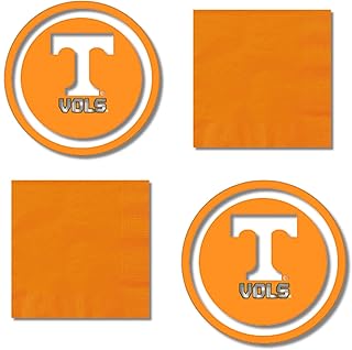 Tennessee Vols Disposable Paper Plates And Napkins BULK Tailgate Football Basketball Party Supplies For 20 Guests. Orange And White