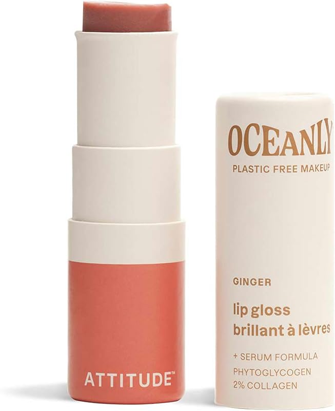 ATTITUDE Oceanly Sheer Lip Gloss Stick, EWG Verified, Titanium Dioxide-Free, Vegan Makeup & Beauty, Cruelty-Free, Plastic-Free, Ginger, 0.12 Ounces