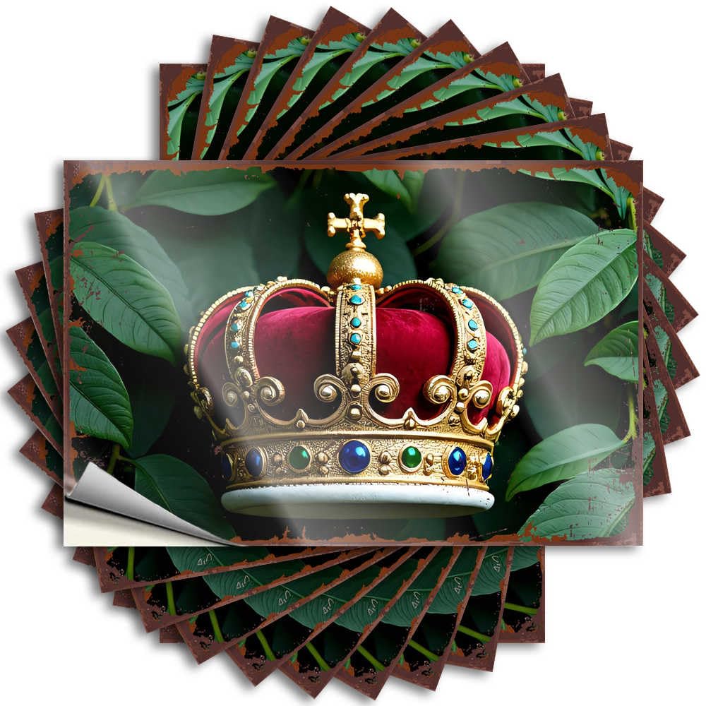 Bar Room Decor Absorbing Decal - A Royal Crown Amidst Lush Greenery Bottle Waterproof Vinyl Sticker(6X9CM)