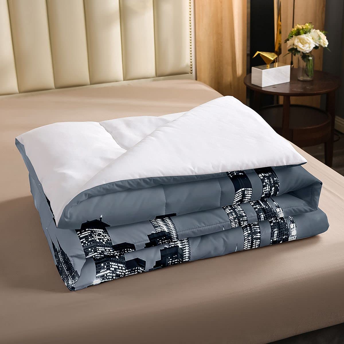 Feelyou Brooklyn Bridge Soft Comforter Set Kids New York City Black and White Bedding Set Famous Town Image Quilt Set Decor Bedroom Collection 3Pcs Queen Size