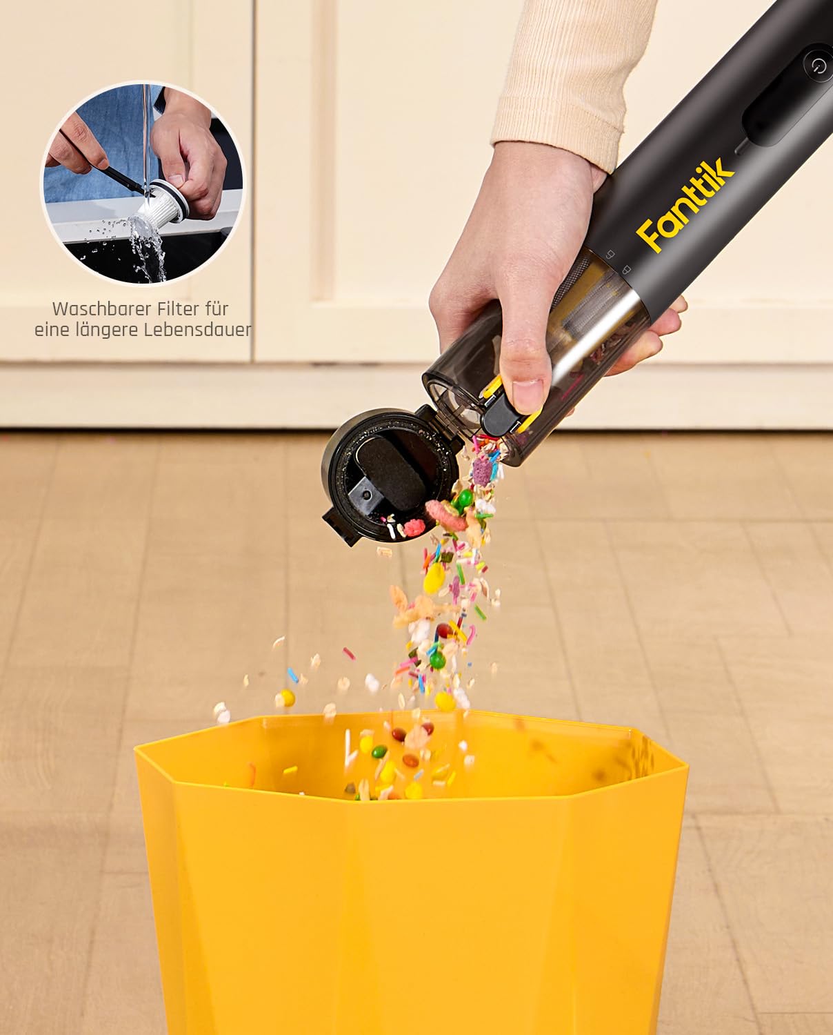 Fanttik Slim V10 APEX Kabelloser 4-in-1 Auto & Tragbarer Mini-Handstaubsauger, 19 kPa Saugkraft, Smarter Digitalanzeige, 2 Saugmodi für kleine Reinigungsarbeiten, Auto, Bürotisch, Tastaturen (Schwarz)