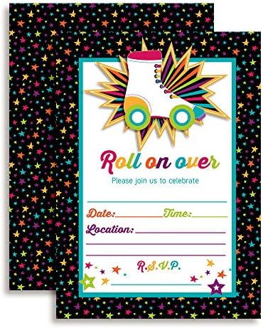 Roller Skating Birthday Party Invitations, 20 5"x7" Fill In Cards with Twenty White Envelopes by AmandaCreation