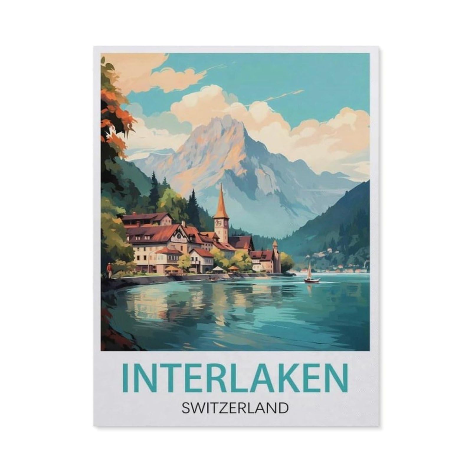 Puzzles for Adults Jigsaw Puzzles 1000 Pieces for Adults Kids，Interlaken Vintage Travel Poster, Switzerland，Artwork Intellective Educational Toys Gifts（75x50cm）-AZ44