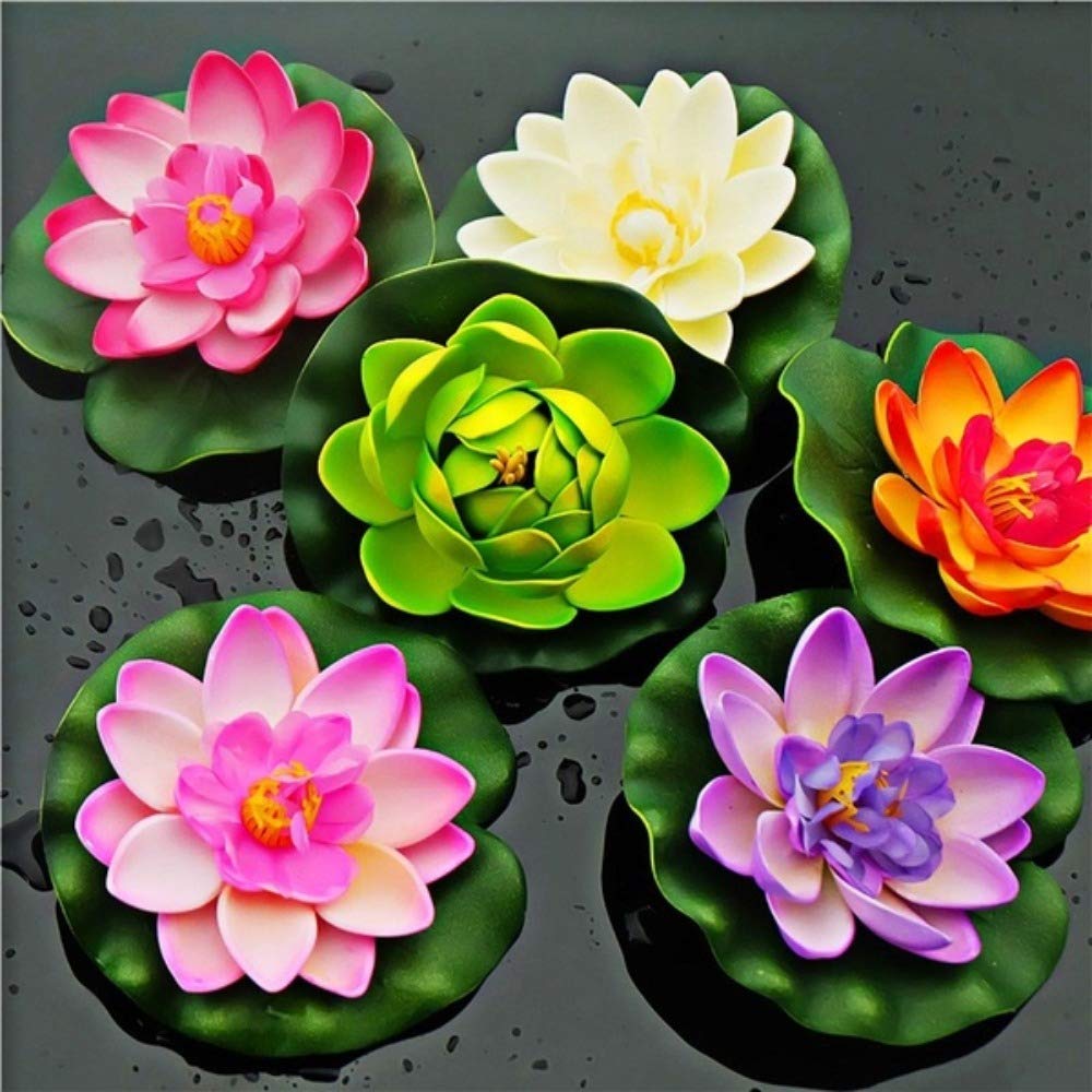 Coolkart Set of 5 Home Decor Artificial Floating Foam Lotus Flowers with Water Lily Pad for Pond, Pool, Aquarium, Garden, Wedding, Party, Holiday and Special Event Decorations -7 Inch-image-7