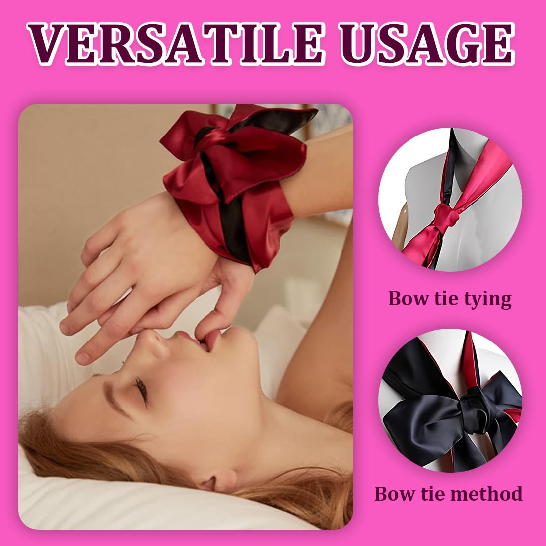 3 Pcs Maschera Per Occhi In Raso Fasce Per Occhi In Raso Morbide Maschere Per Dormire Copertura Per Gli Occhi Da Viaggio In Raso Per Donne Uomini Adulti Coppie 130X5Cm Nero Rosso
