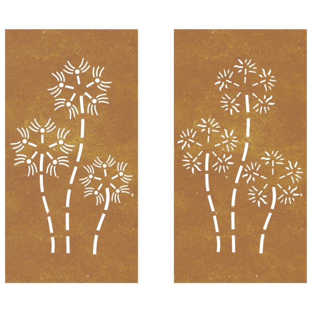 Decorazioni Muro da Giardino 2pz 105x55 cm Fiore Acciaio Corten,Mobili,Mobili da giardino-824487
