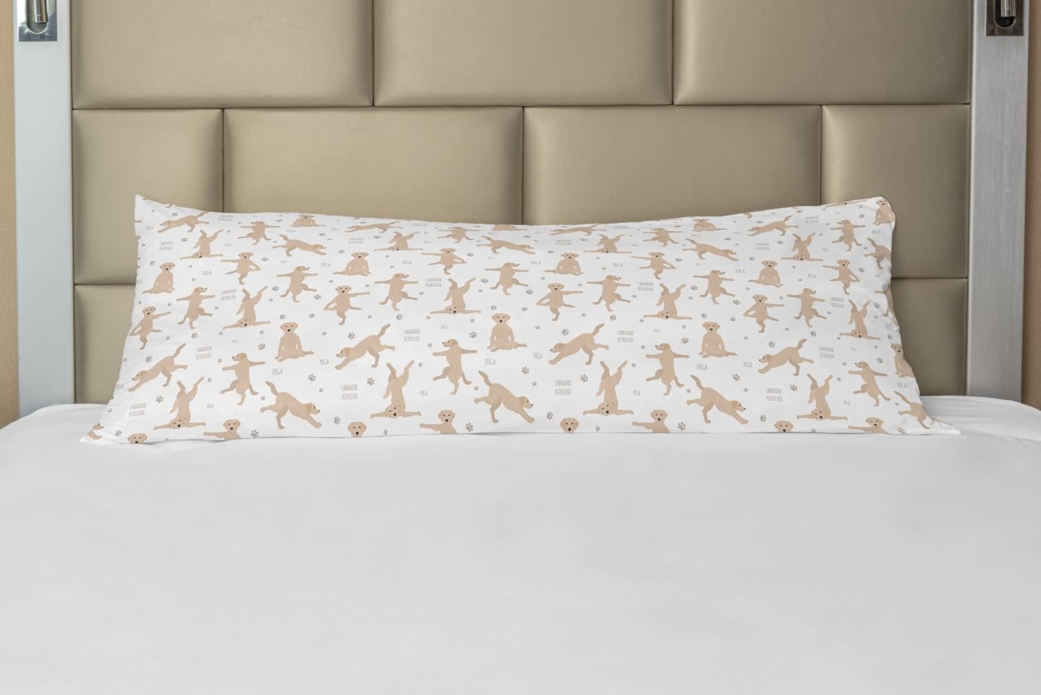 Ambesonne Yellow Lab Body Pillow Case Cover with Zipper, Labrador Retriever Funny Doga Yoga Pattern Dog in Different Poses, Decorative Accent Long Pillowcase, 21" x 54", Warm Taupe and White