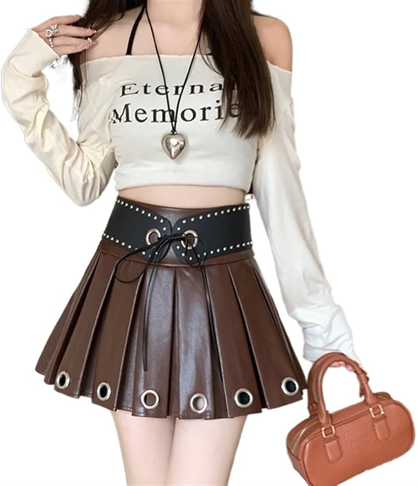Amazon.co.jp: レディース ハイウエスト PU レザー プリーツ スカート