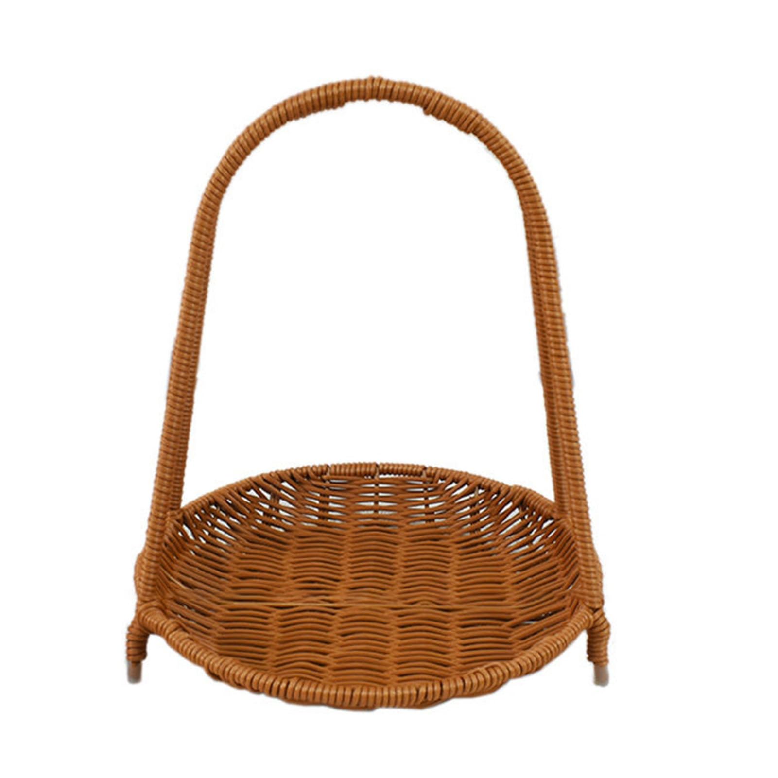 XCSDEW Imitation Rattan PP Fruit Rack,Double-layer Snack Storage ,Floor-standing Shelf,Openwork Design,Suitable for Living Room(22x22x34cm)