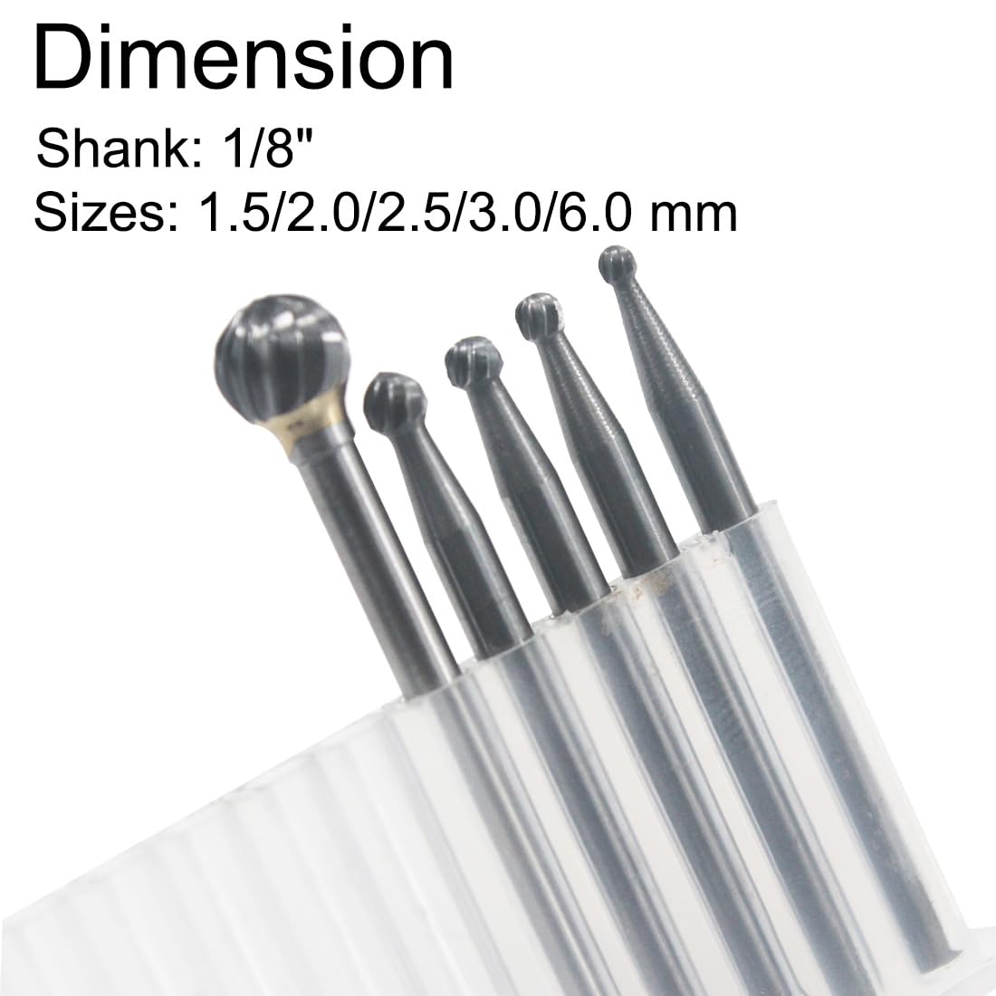 5 Pcs 1/8'' Shank Various Sizes Rotary Carbide Ball Burr (015-060) — Amazon image 3