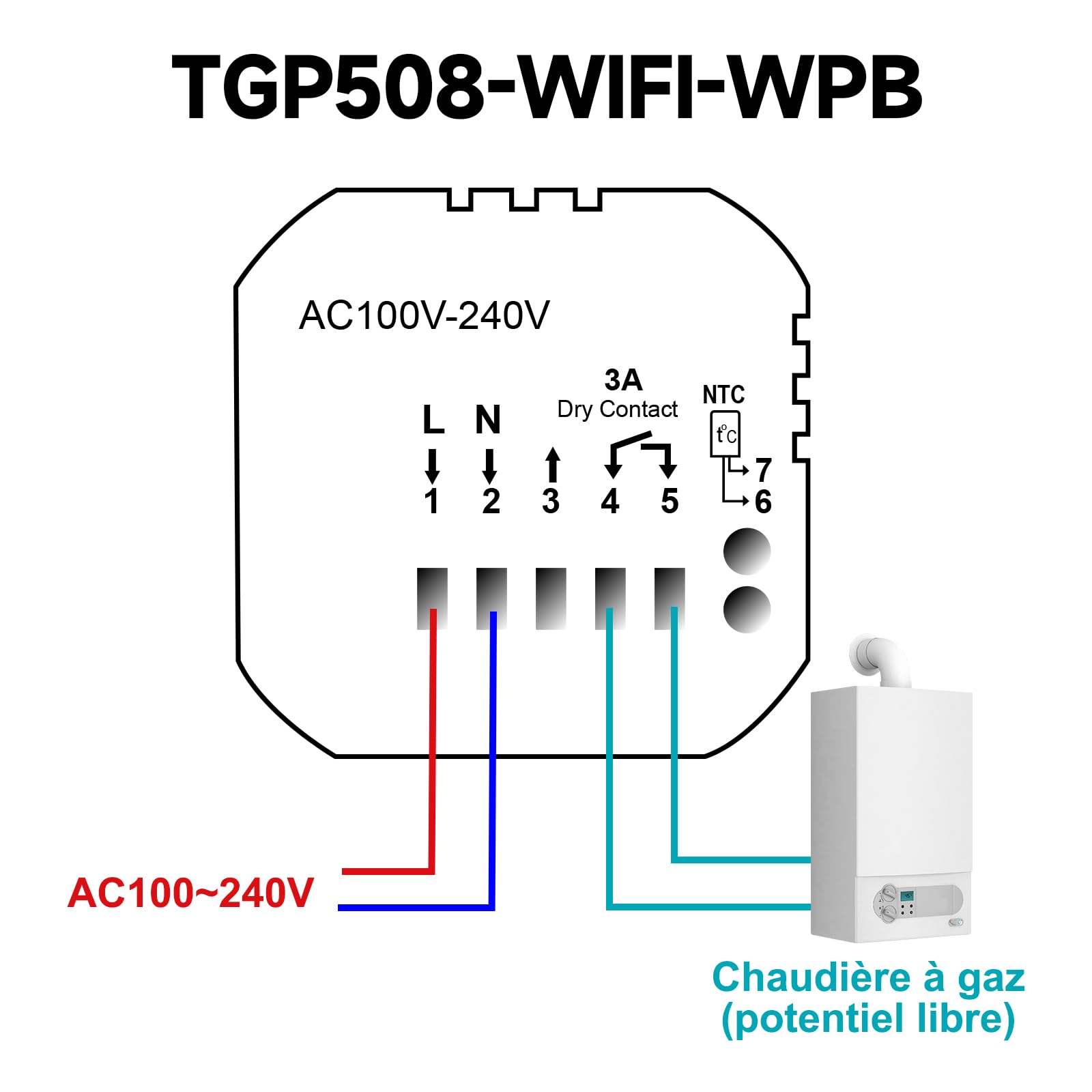 Beok Contrôleur de Température Smart Thermostat WiFi 3A Commande à Distance pour Le Chauffage de Chaudière à Gaz Tuya Smart Life Compatible avec Google Assistant et Alexa Commande Vocale