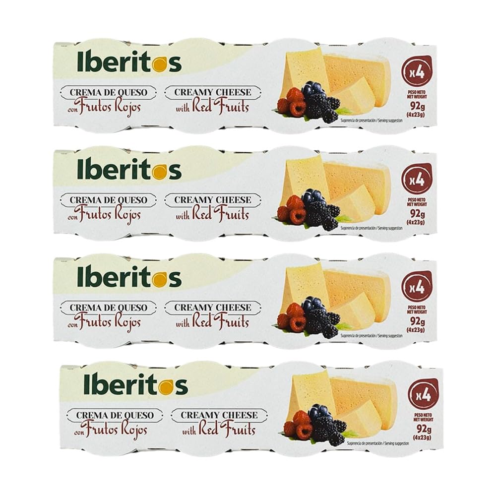 Crema de Queso con Frutos Rojos Iberitos – 4×23 g Pack x4 (16 tarrinas) | Untable Gourmet | Queso Suave con Toque Dulce | Ideal para Desayunos, Brunch y Aperitivos