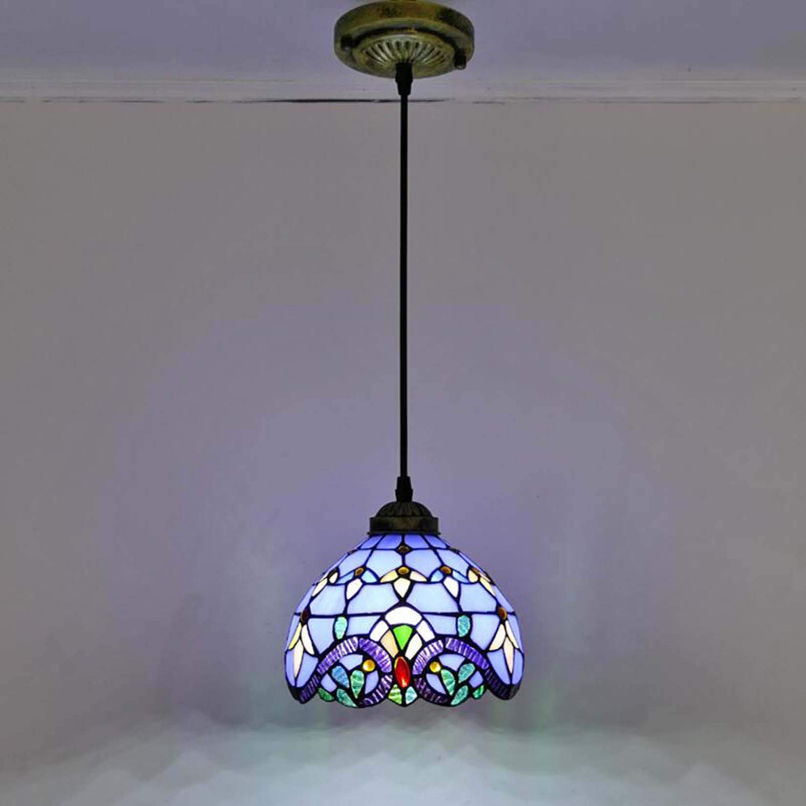 20 cm witrażowe lampy wiszące vintage mini żyrandol jadalnia korytarz lampa oprawa E27 beżowy (niebieski)