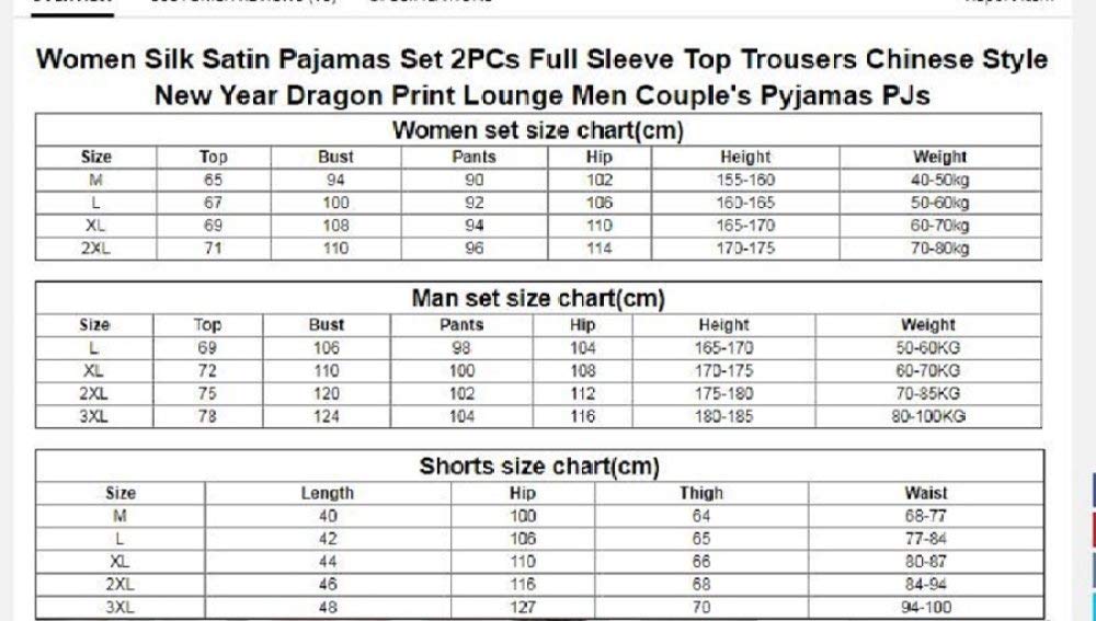 Pyjama Satin Femme,Ensemble De Pyjamas En Satin De Soie Pour Femmes 2Pcs Pantalons À Manches Longues De Style Chinois Nouvel An Dragon Print Vêtements De Nuit Pour Hommes Pyjamas Pour Couples (Noir