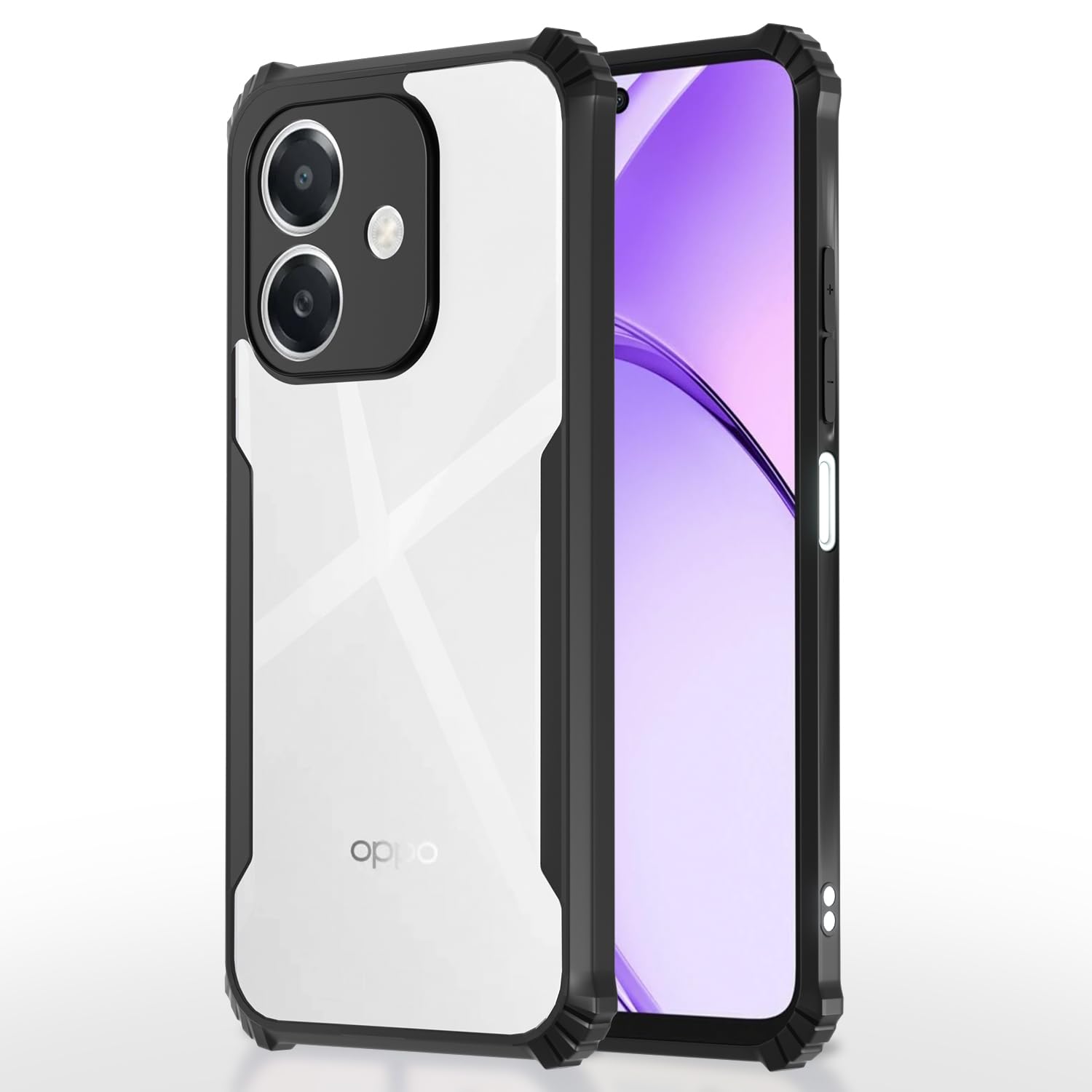 Amazon Basics Back Cover for Oppo A3x 5G / A3x 4G / A3 5G | Crystal Clear Transparent Back | Ultra Hyrbid | Full Camera Protection | Raised Edge | Bumper Cover (Black)