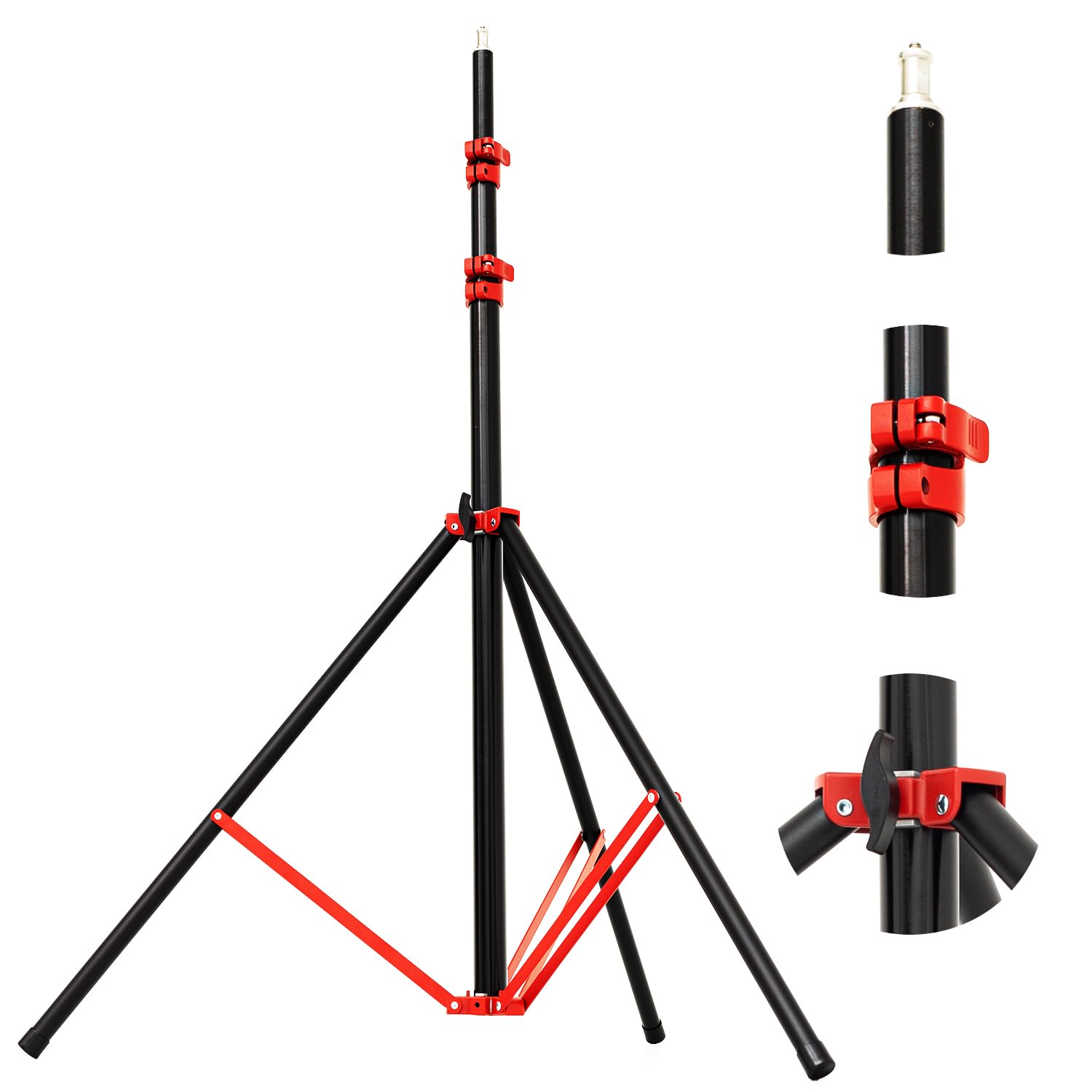 Ambitful GM280 - Soporte de luz (2,80 m, trípode de aluminio), color rojo | Soporte intermedio con amortiguación de aire, tornillo de 1/4, para luz de anillo de softbox, fotografía de estudio, plegable