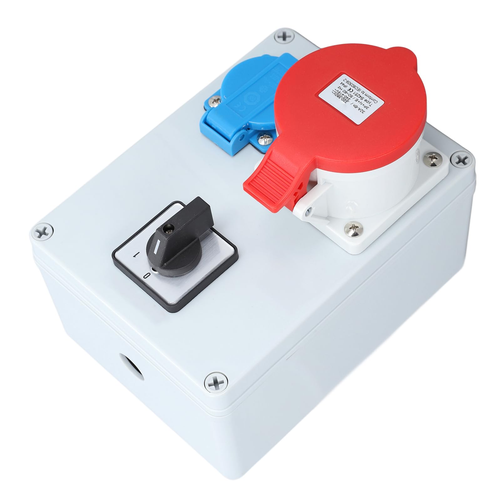Enchufe de Pared CEE Caja Distribuidora de Energía ABS CEE 5P 32A con Salida EU 16A IP44 Interruptor de Perilla de 2 Niveles a Prueba de Agua para Energía Temporal en Edificios y Uso en