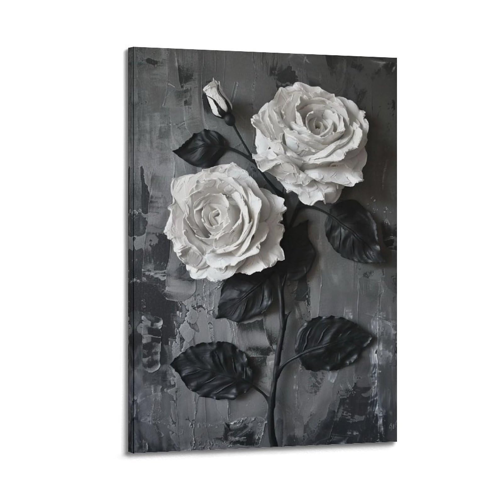 HUERYRYHY Sculpted White Roses 01 Poster Wall Art Canvas Vintage Aesthetic Painting Decor for Rooms 20x30inch Frame-style