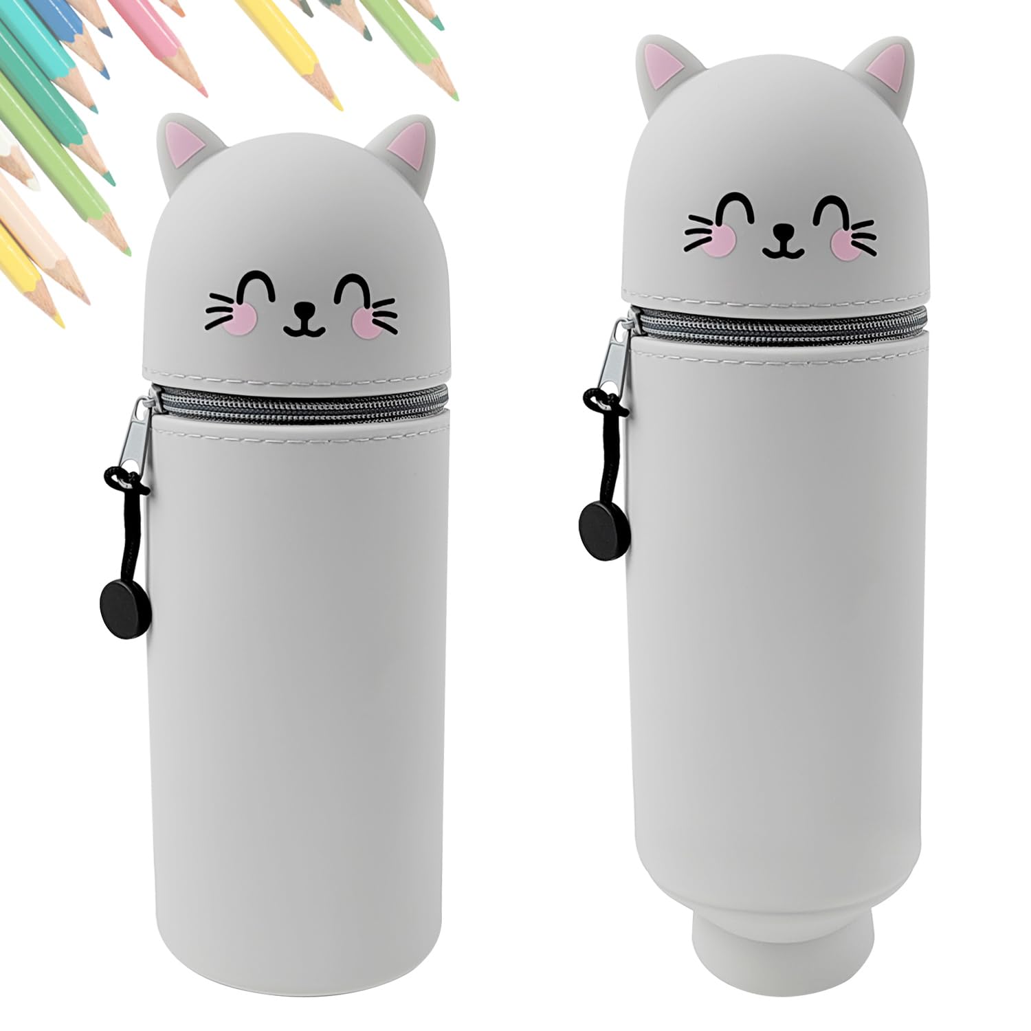 Soft Silicone Bag, 2-in-1 Pencil Case, Animal Pencil Holder, Table Pen Holder, Stand Up Pencil Case, Cute Pencil Case for Boys and Girls, 1 Piece Cat, kawaii