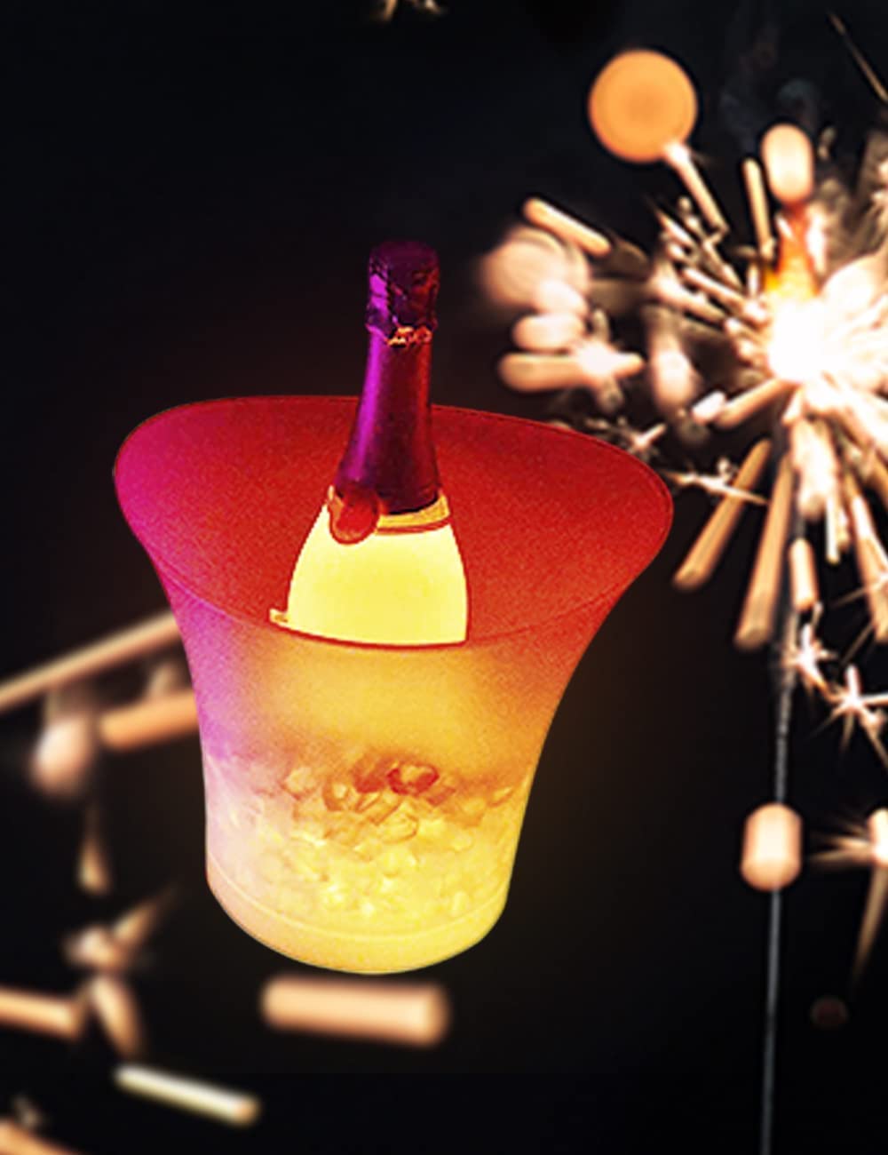 SMETA Cubitera para Hielo LED 5L,Cubiteras para Botellas,Cubo de Hielo Impermeable para Botellas de Vino/Cerveza/Champán,Cubitera Grande de Hielo y Botellas,Ideal para Fiesta/Hogar/Bar(Cambio Color)