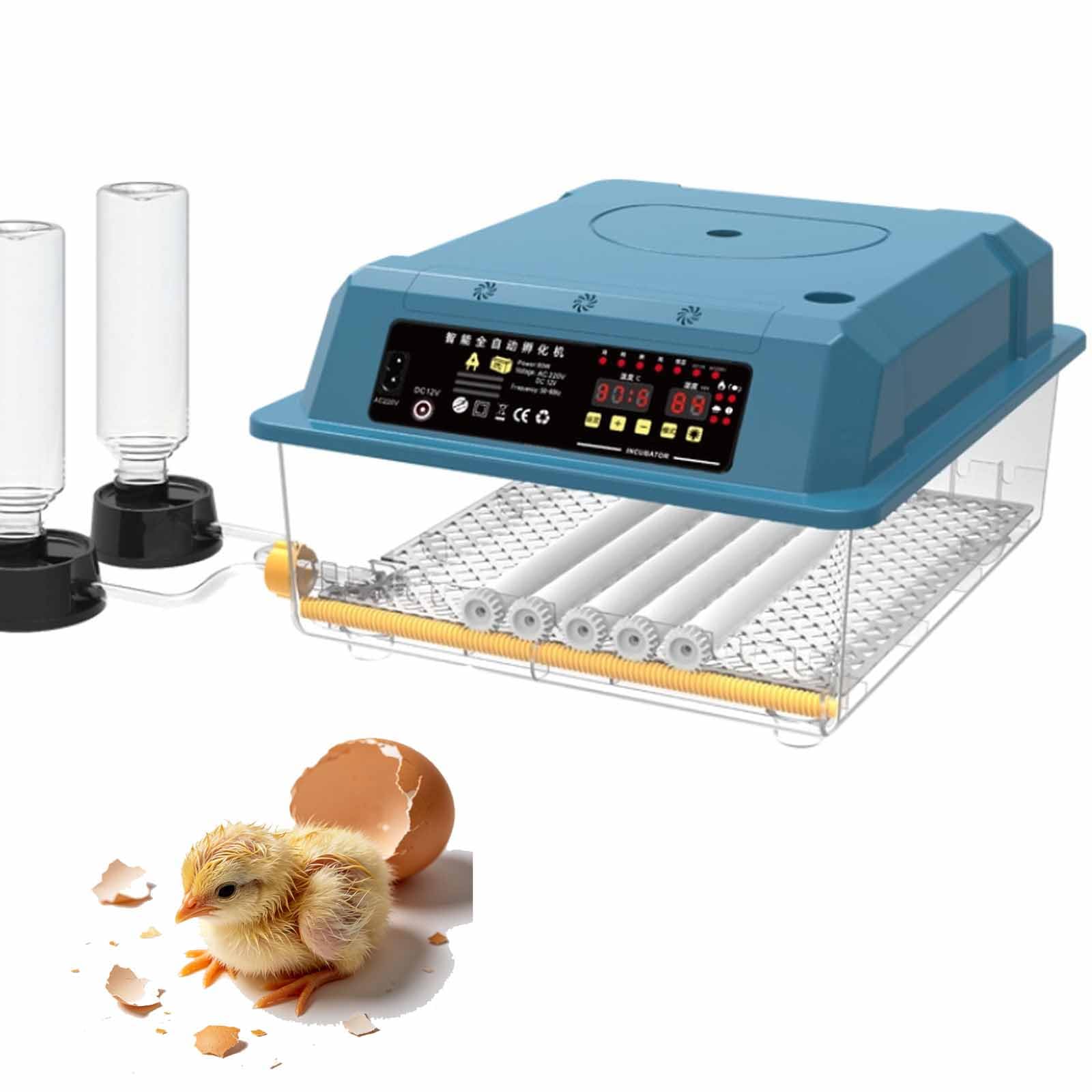 Incubadora automática de huevos, incubadora digital inteligente con giro automático, control de temperatura y humedad, vela integrada, doble potencia para pollo, pato, ganso, huevos de codorniz