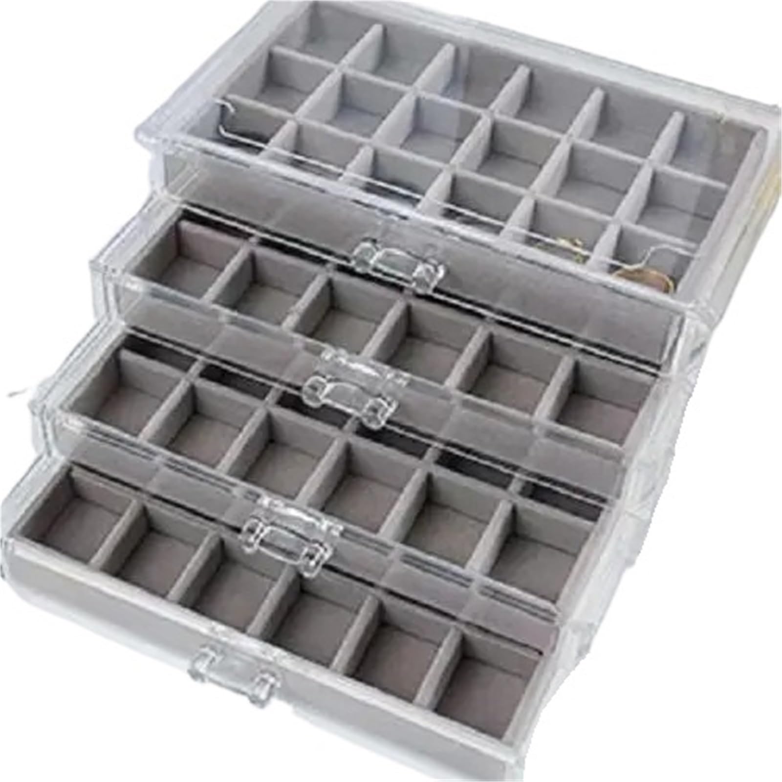 YUSUZH Jewelry Organizer Box Transparent Display Case 5 Layer Earrings Necklace Ring Plastic Organizing Boxes Velvet Tray Gifts for Rings, Earrings