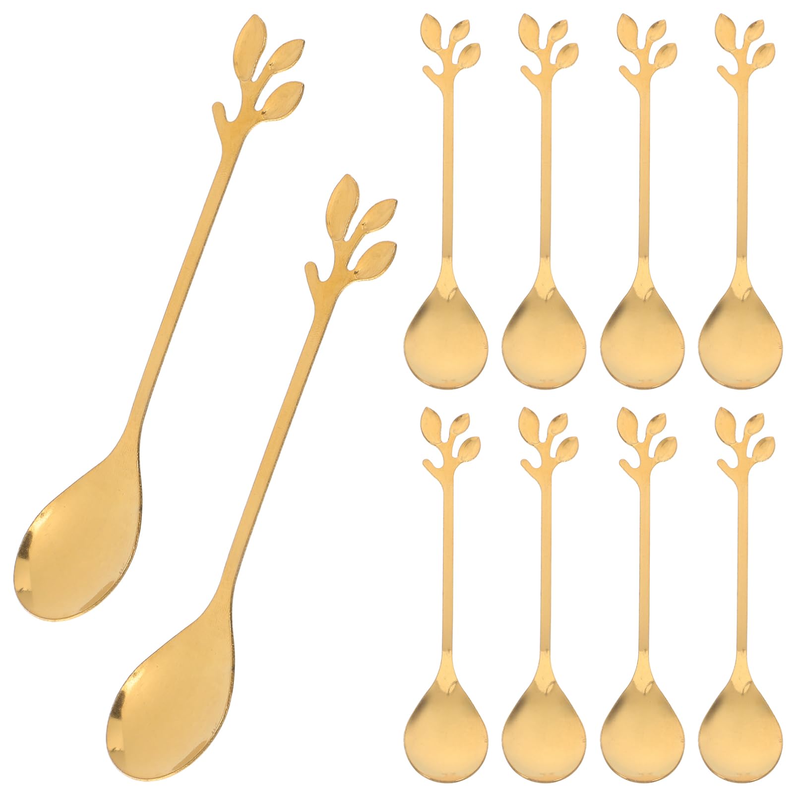 Luxshiny 20Pcs Stainless Steel Long Handle Leaf Shaped Spoons for Ice Coffee and Desserts Multi Function Mixing Stirring Utensils for Home and Restaurant Use