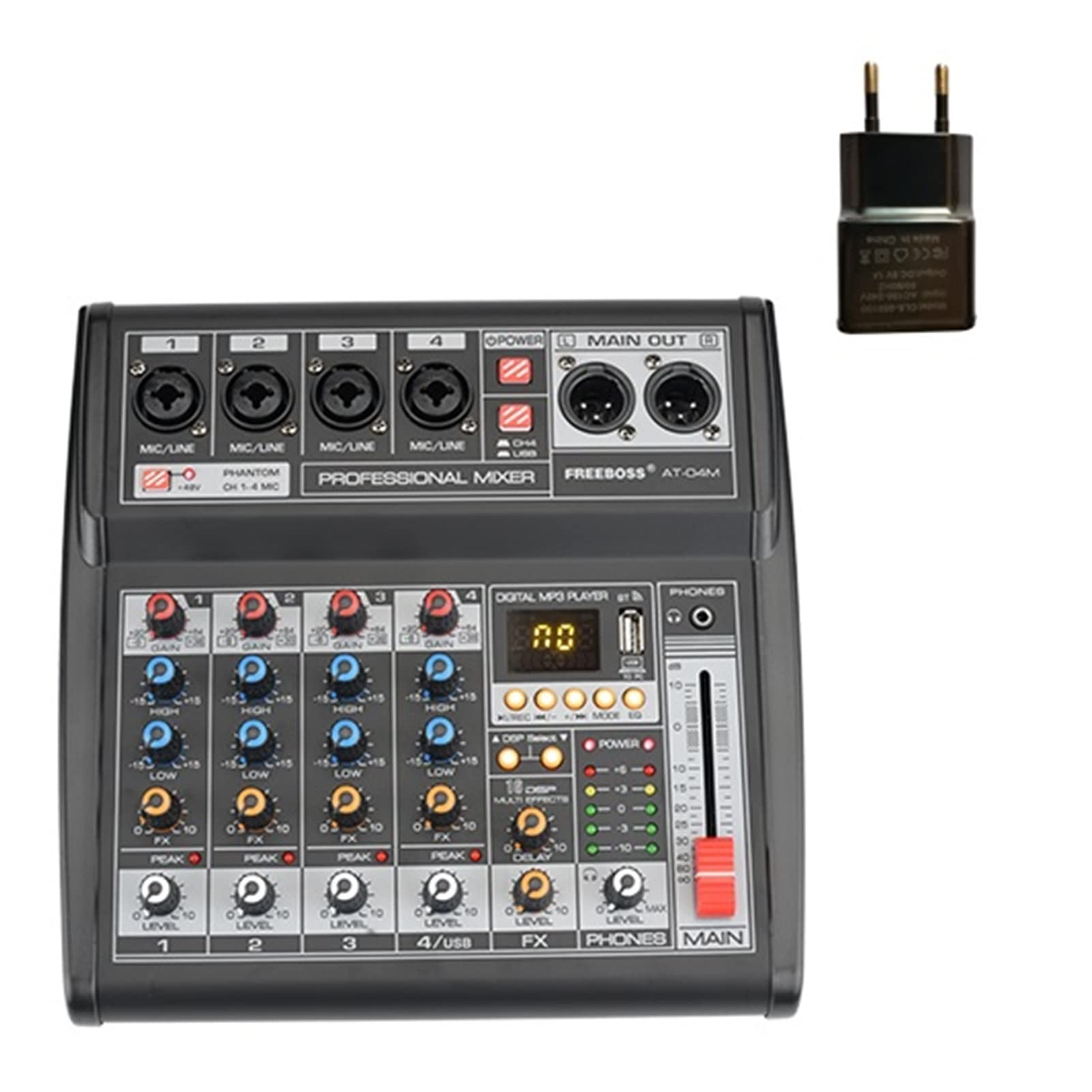 Mikser Muzyki, At-04m Przenośny zasilacz Bluetooth USB Interfejs 4 kanał 16 efekt PC PC Record karty dźwiękowe Mikser audio Mikser Mikser DźWięKóW Do PrzesyłAnia Strumieniowego (Color : U-S)