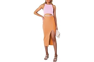 Shawhuwa Women's Summer Crewneck Midi Bodycon Dress with Side Slit