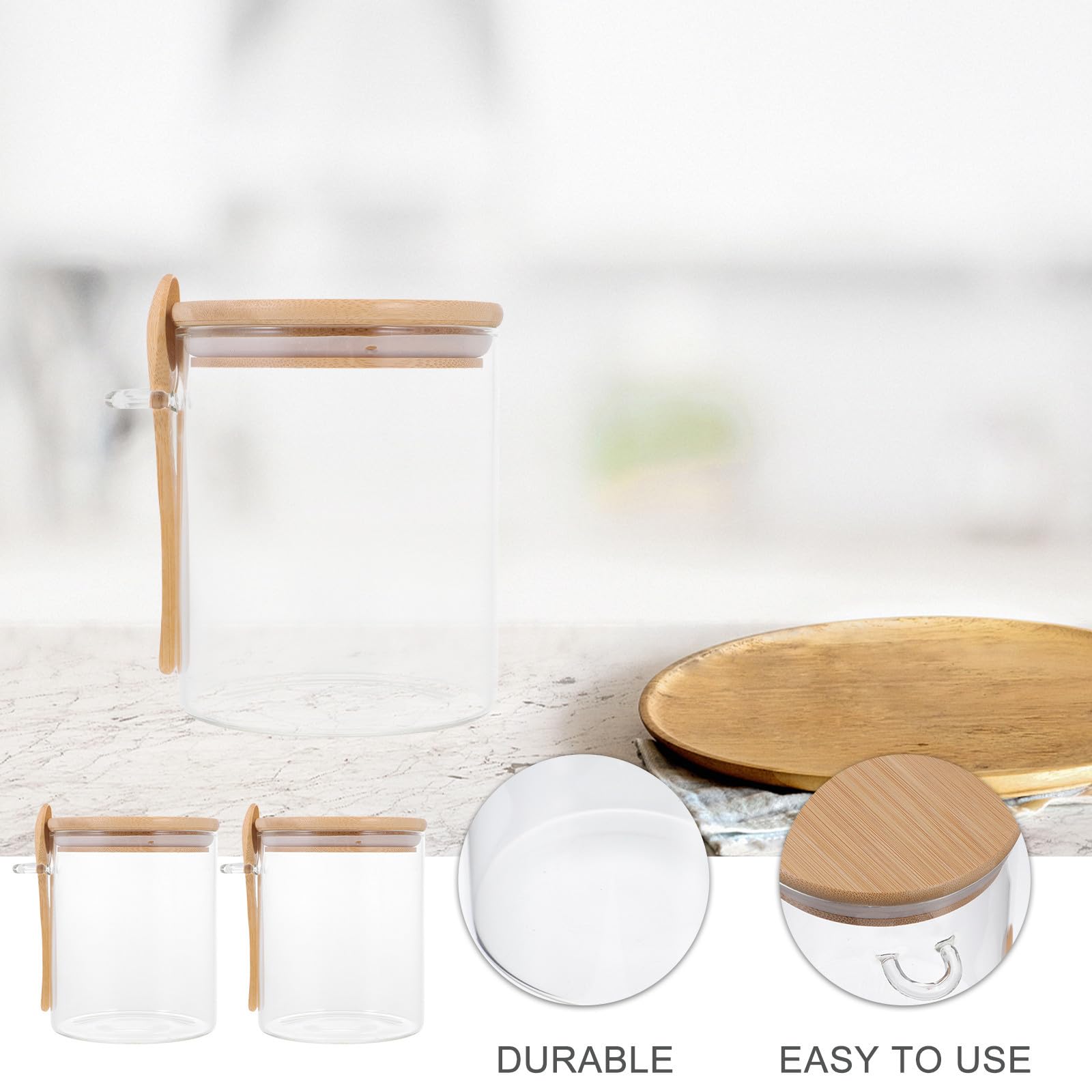GALPADA Barattolo Ermetico in Vetro con Coperchio in Legno 800 Ml | Set da 2 Pezzi con Cucchiaio in Legno, per Ingredienti Secchi e Organizzazione Cucina
