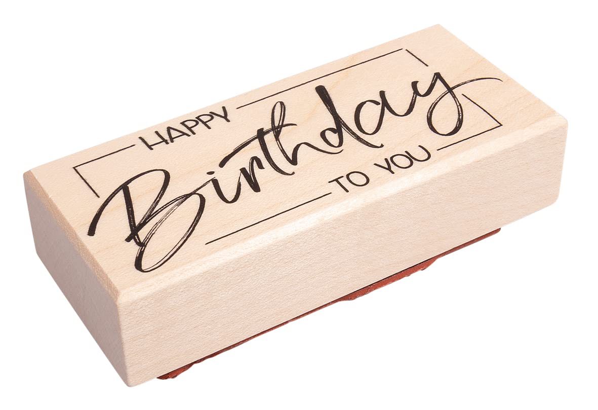 Rayher Wood Mounted Rubber Stamp with Happy Birthday Phrase for Card Making and Scrapbooking, Craft Stamp with Phrase for Birthday, 4x9cm, 29245000