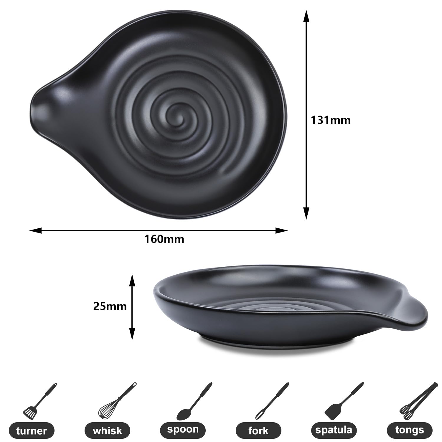 Reposa Cucharas Cocina, Reposacucharas de Cerámica con Diseño en Espiral Para Estufa, Encimera de Cocina Y Mesa; Soporte Resistente Al Calor Para Cucharones Y Espátulas