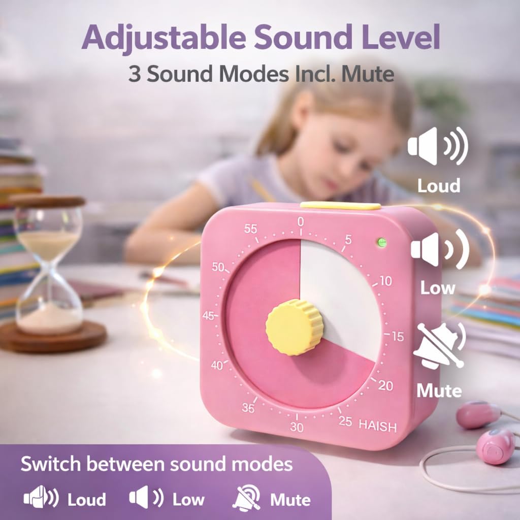 60 Minute Visual Timer for Kids - Premium Countdown Timer with Magnetic Back & Pause Function, Silent Operation for Classroom Teaching Home, Time Management Tool(Batteries Included) (Pink) image 2