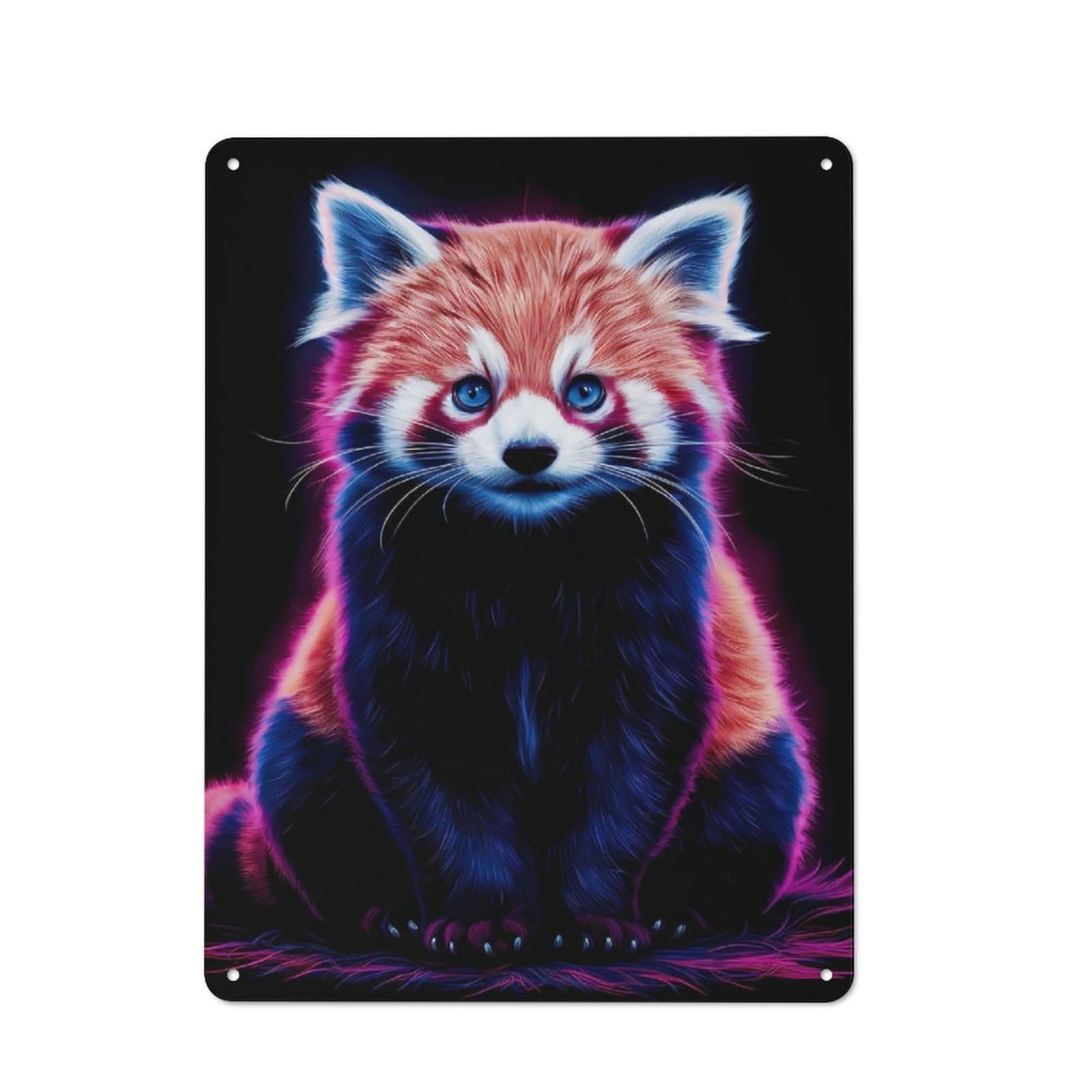 Junmoney Red Panda Neon Metal Wall Plaque, Easy To Hang Plaque For Home Cafe, Breakfast Area Or Pantry Wall, 40X30cm