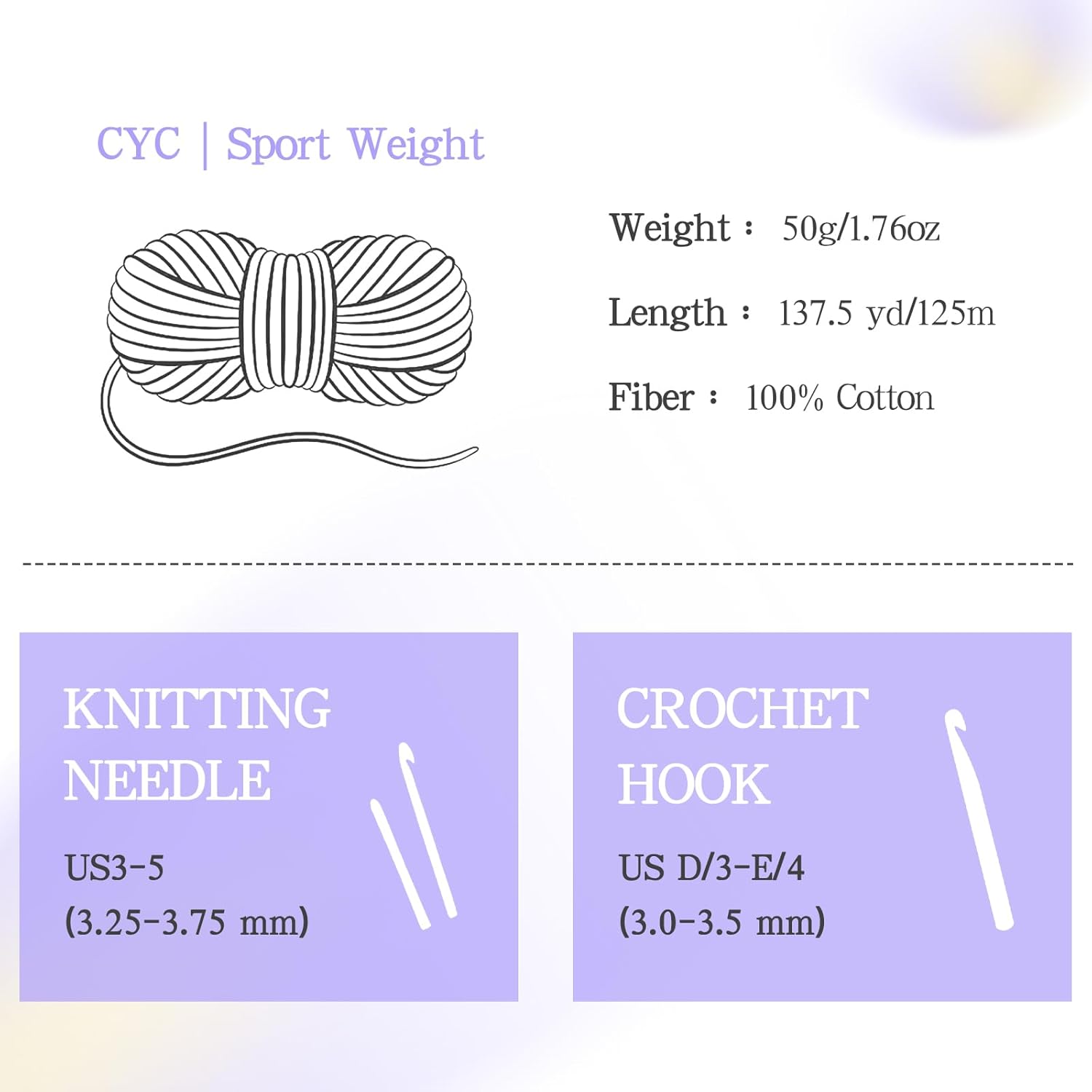 Katech 1OO% Cotton Yarn for Crocheting & Knitting–12-Color of 137 Yards/1.76 oz Baby Cotton Yarn Sport Weight CYC #2-Soft & Breathable-Ideal for Dishcloths, Baby Clothes, Potholders(E)