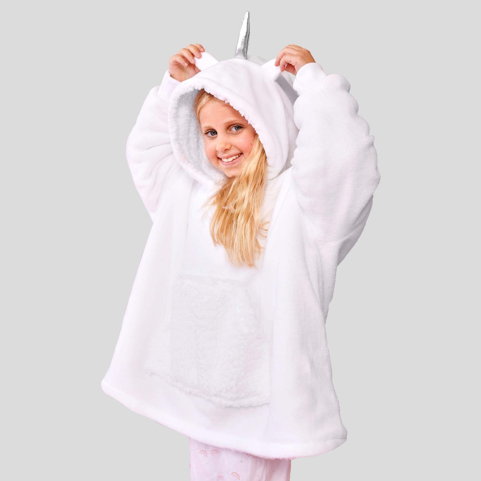 Myga Unisex Kids White Dreamscene Kids Unicorn Sherpa Oversized Hoodie Blanket