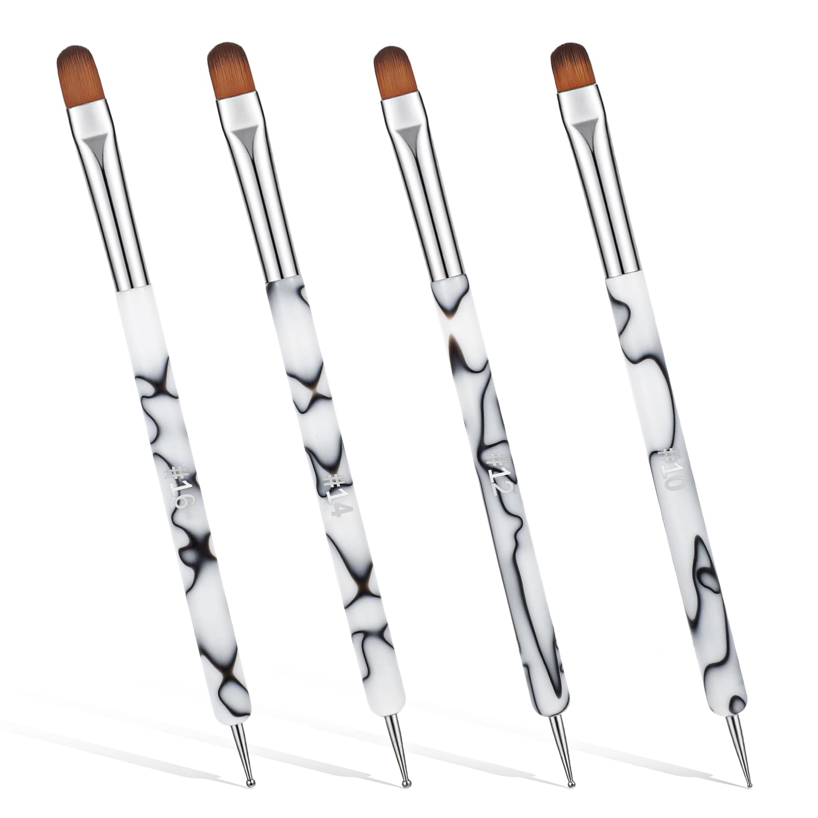 4 Pcs French Gel Nail Brushes, Double Head Acrylic Nail Art Brush with Dotting Tool, French Tip Brush, Professional Manicure Tool for DIY Nails Salon (10# 12# 14# 16#)