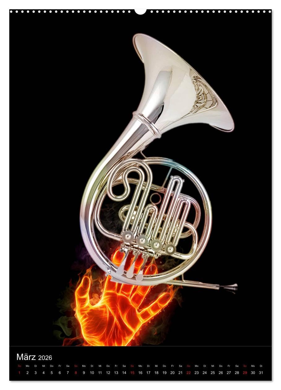 Musik Blasinstrumente (hochwertiger Premium Wandkalender 2026 DIN A2 hoch), Kunstdruck in Hochglanz: Noten, Instrumente, Musik begeistern und bereichern unsere Seelen. (CALVENDO Hobbys)