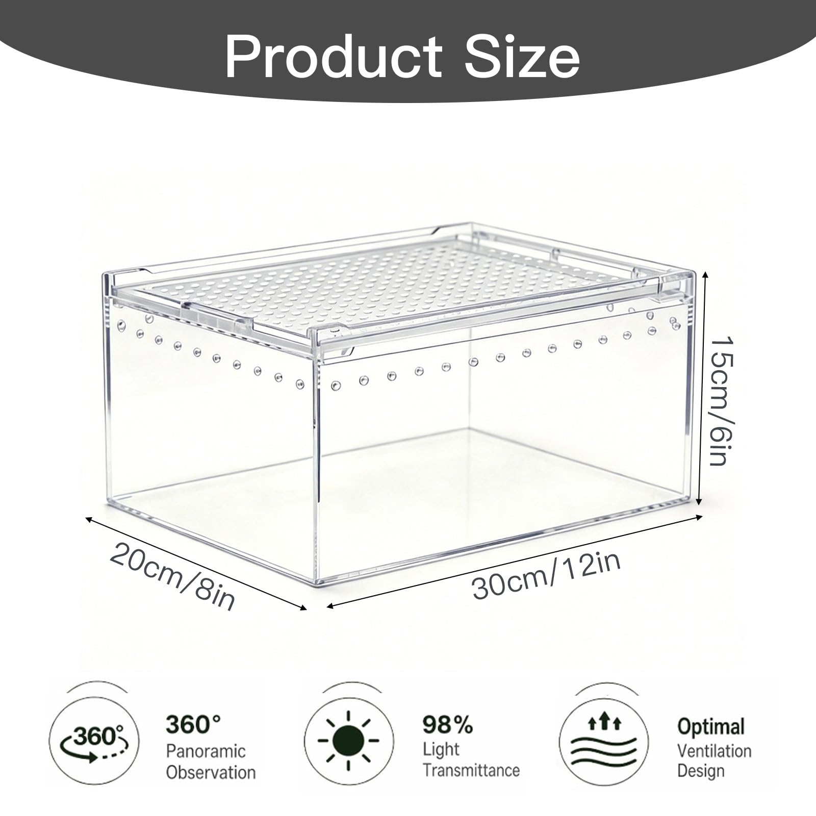 Magnetyczne pudełko do terrarium gadów, akrylowe, domowe, terrarium, układane w stos, pudełko na karmienie dla pająków, skorpiona, chrząszczy, rogatych żabek (30 x 20 x 15 cm)