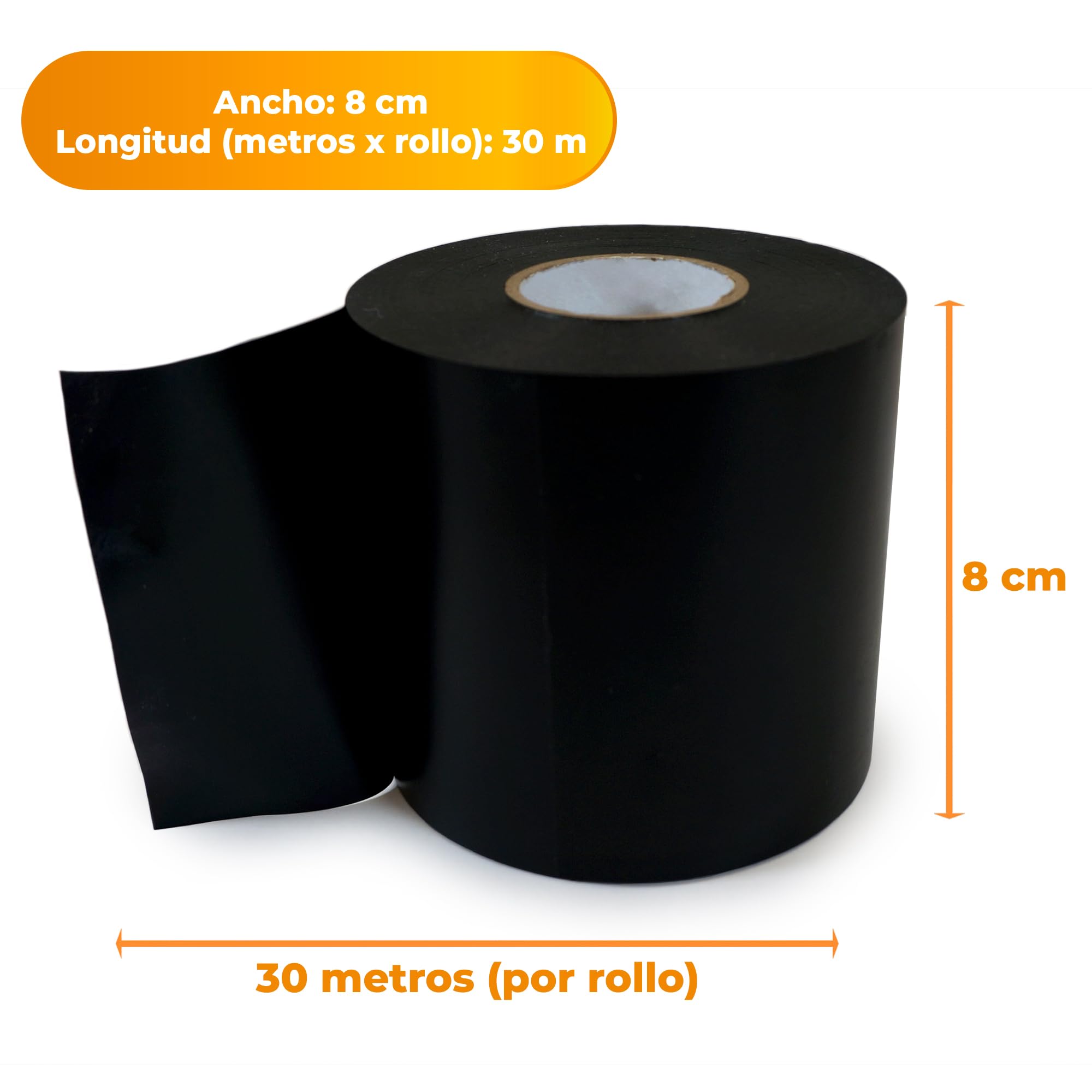 Cinta Adhesiva Agrícola Negra para Reparación de Plástico de Silos, Toldos, Piscinas, Láminas Aislantes, Films para Jardín y Cultivo, Resistente al Exterior Sol UV Lluvia 8cm x 30m