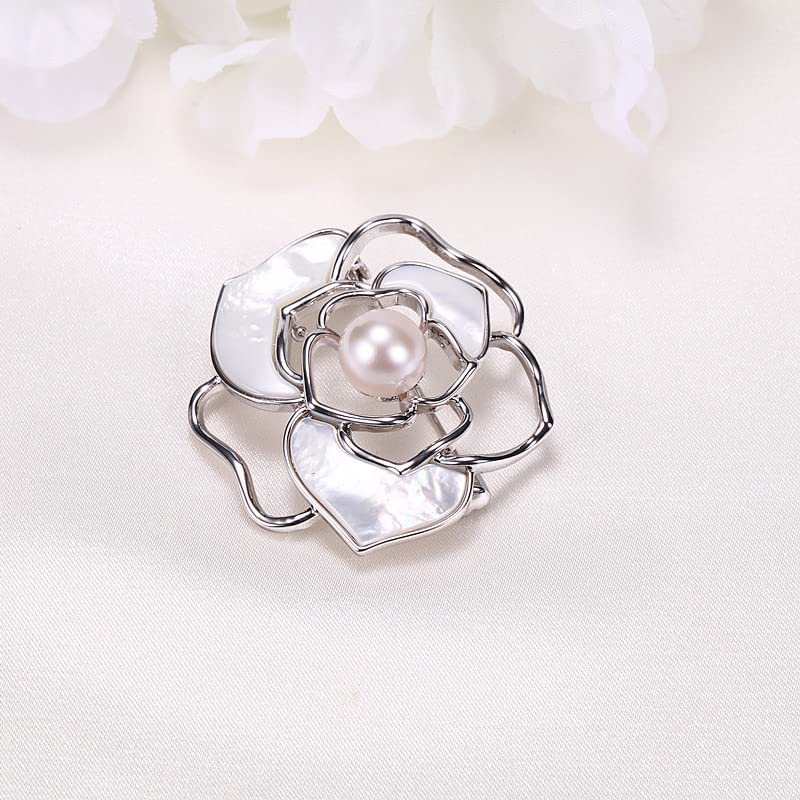Amazon.co.jp: 椿の花のブローチつや消し防止貝殻象眼のブローチ淡水 
