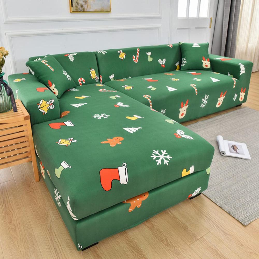 Funda Sofa 4 Plazas Chaise Longue Navidad De Dibujos Animados Fundas para Sofa Universal,Cubre Sofa Ajustables,Fundas Sofa Elasticas,Funda de Sofa Chaise Longue,Protector Cubierta para Sofá